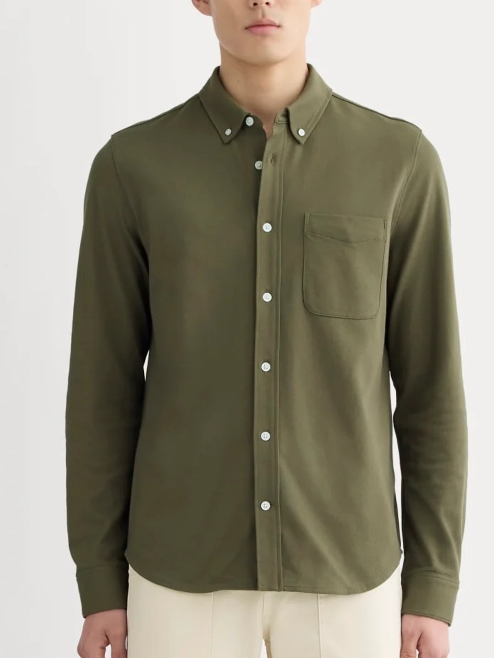 Everlane The Startup Knit Oxford Dark Green Button-Down Shirt L Large